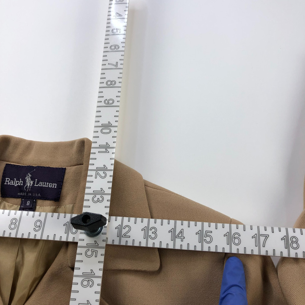 Ralph Lauren Purple Label Crop 100% Wool Size 8 Button Blazer Jacket Beige MINT - Picture 7 of 11